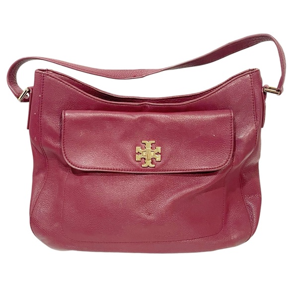 Tory‎ Burch Burgundy Mercer Slouchy Leather Hobo Bag